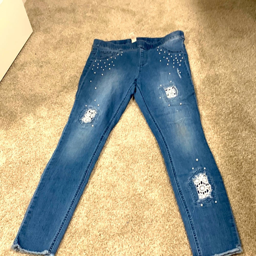 Never worn jeans with pearl and lace details!